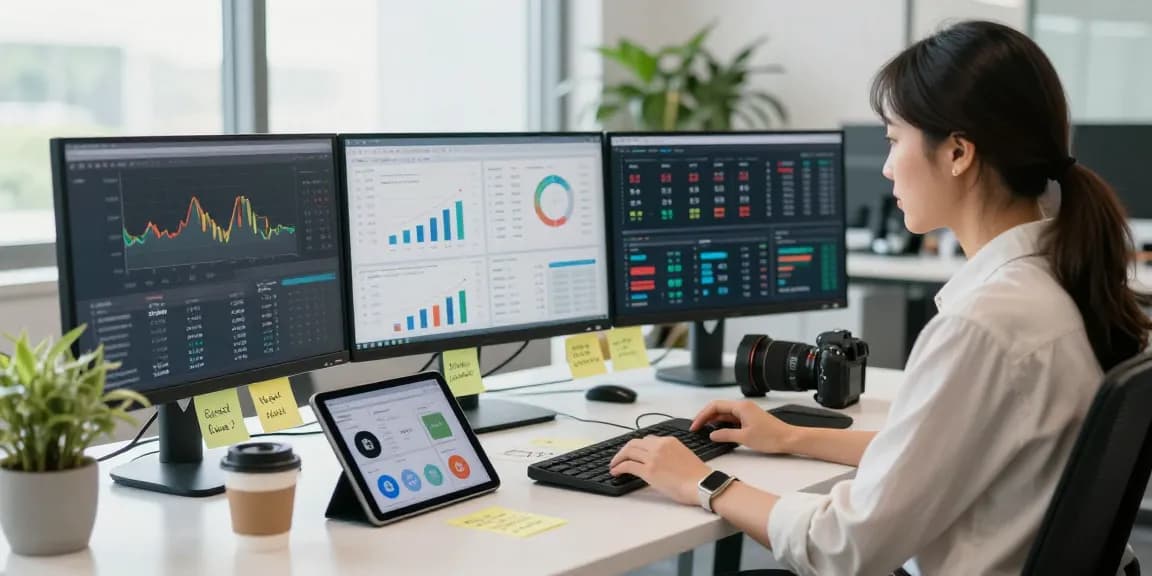 Social media analysis with metrics related to ia +18 trends in a modern office.