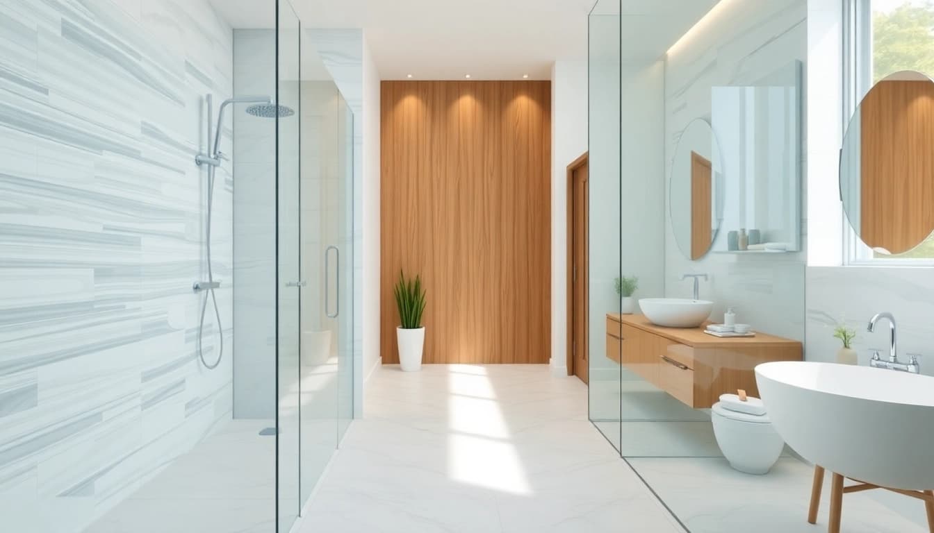 Showcase elegant showers au in a modern bathroom with sleek design and soothing atmosphere.