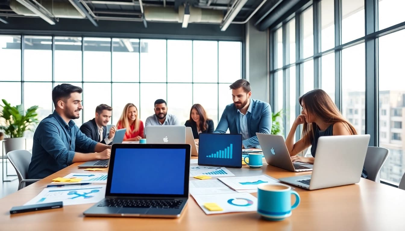 Adverise your business in a vibrant workspace showcasing teamwork and creativity.