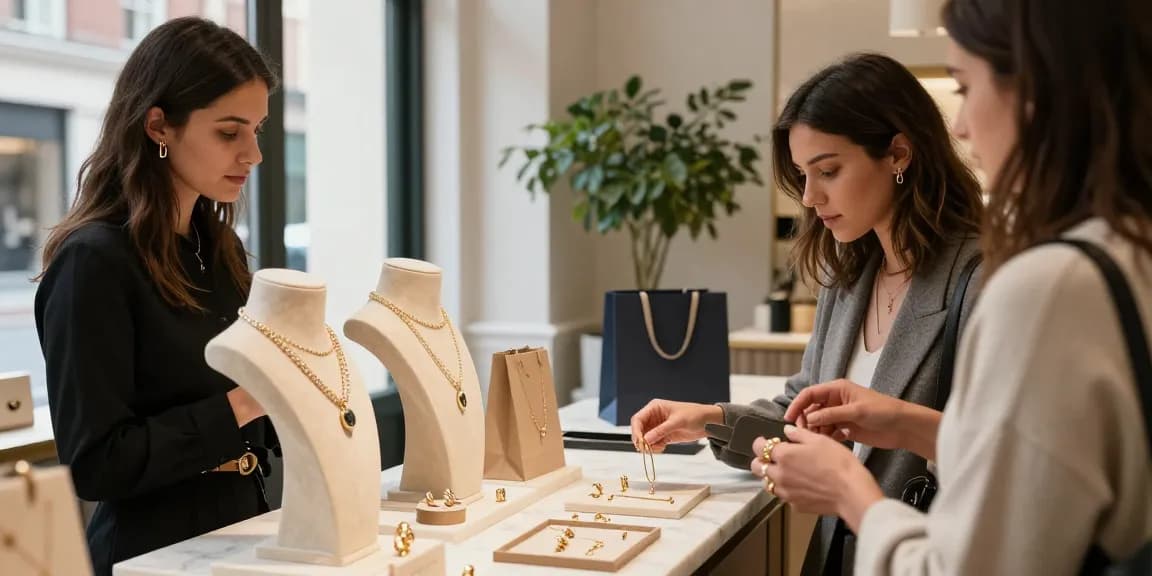 Elegant woman exploring luxury jewellery uk in a stylish boutique