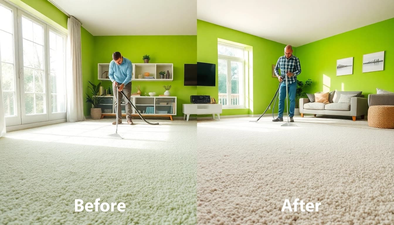 Carpet cleaning in Glasgow showing vibrant living room before and after washing services.