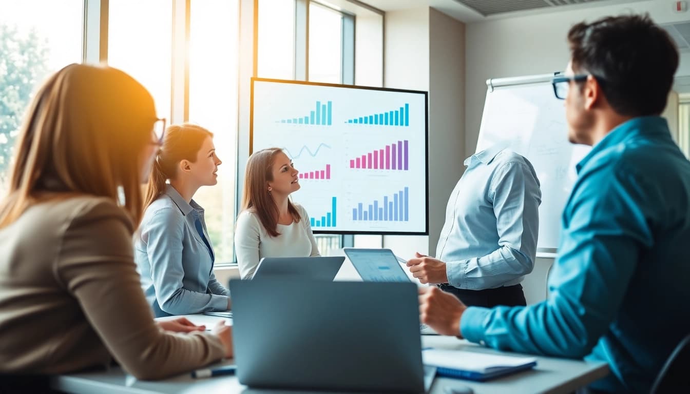 Engaging team session focused on Acquisition Planning with charts and discussions in a professional office.