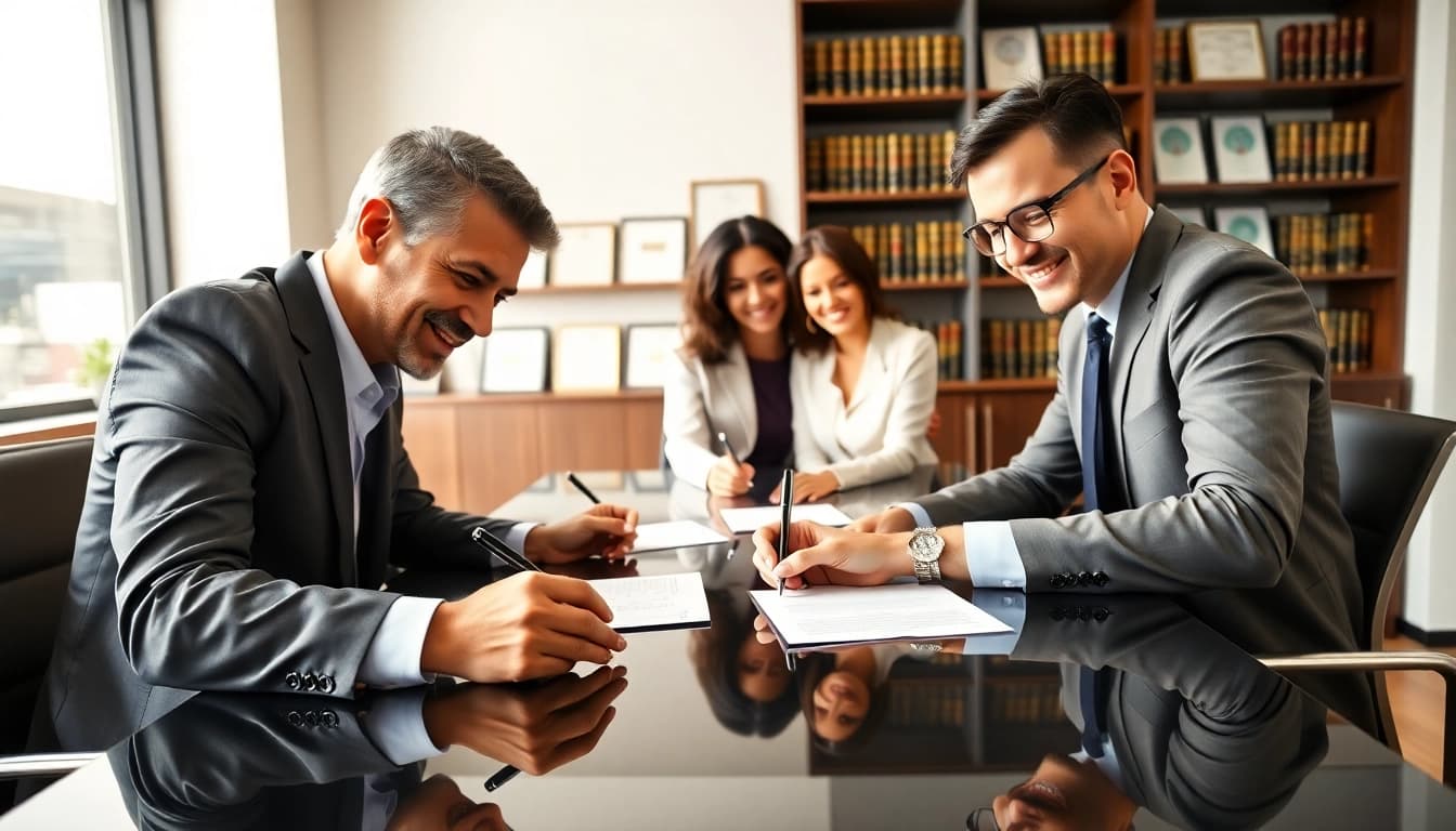 Signing a Power of Attorney agreement with diverse individuals in a professional setting.