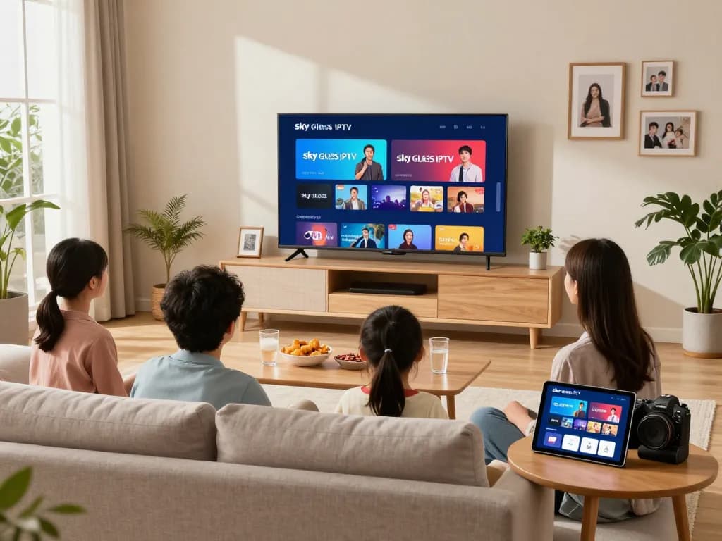 Sky Glass IPTV installation Guide for a family setup in a cozy living room.