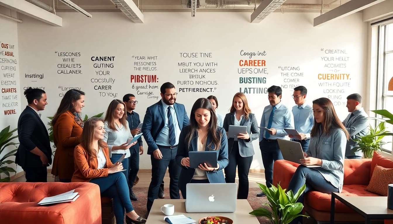 Visualize the ideal career environment with proactive professionals collaborating creatively.