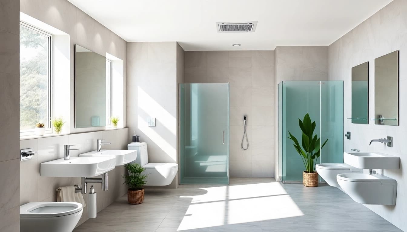 Enhance your space with commercial washroom refurbishment featuring modern fixtures and clean design.