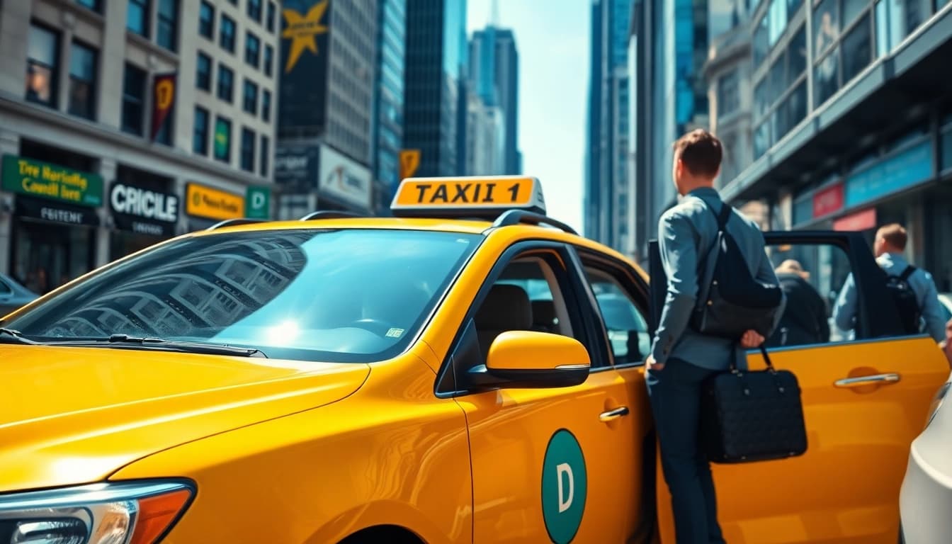 Catch a glimpse of modern taxis efficiently serving urban passengers in a vibrant city.