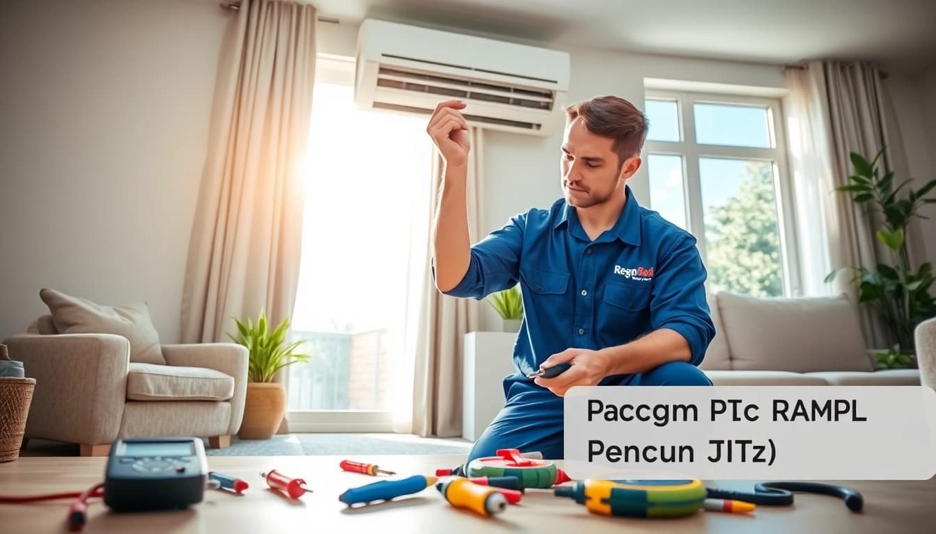 Air Conditioning Repair Tampa service technician repairing modern AC unit in a bright home.