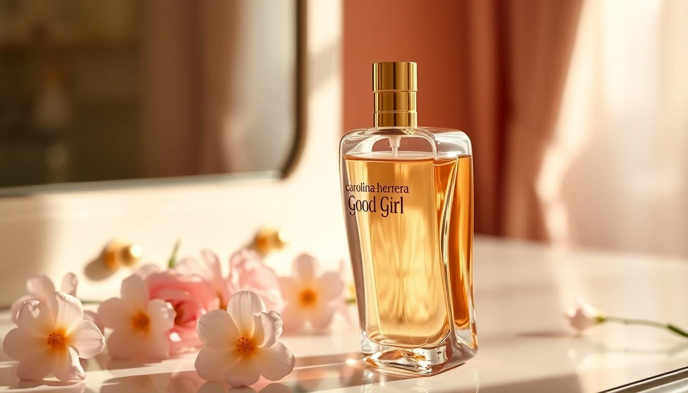 Stylish high heel bottle of Carolina Herrera Good Girl perfume reflecting luxury and elegance.
