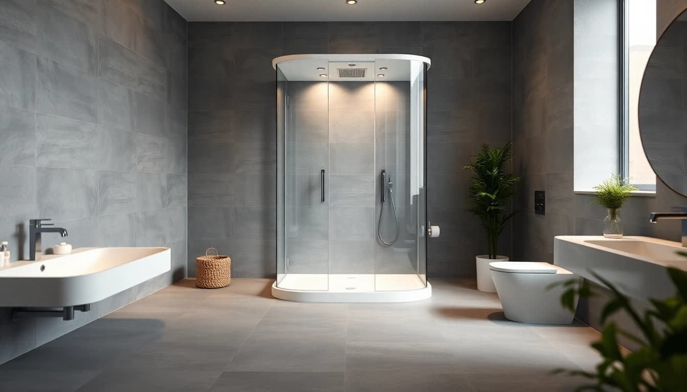 Erleben Sie die moderne sonni Duschkabine in einem eleganten Badezimmer-Design mit stilvollen Akzenten.