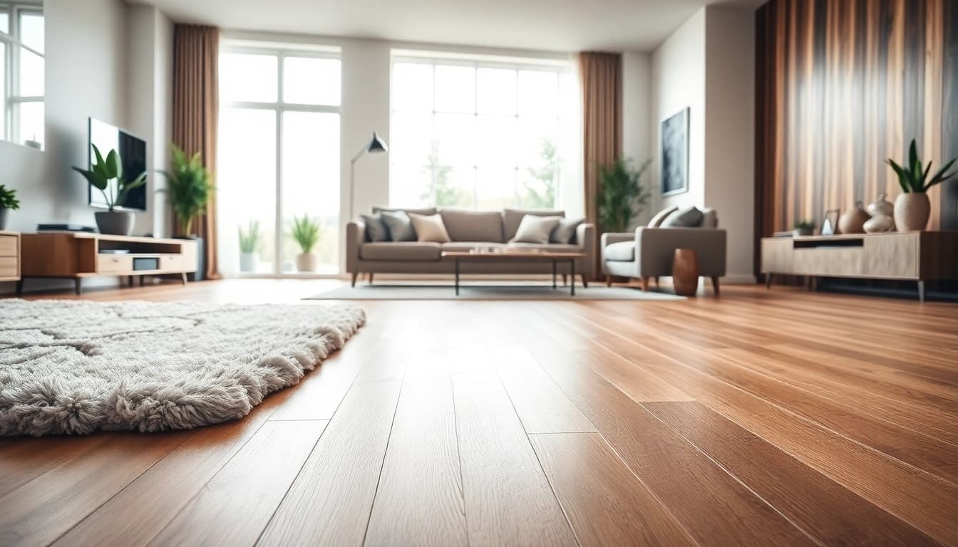 Experience quality vinyl plank flooring in a modern living room setting with natural light and elegant decor.