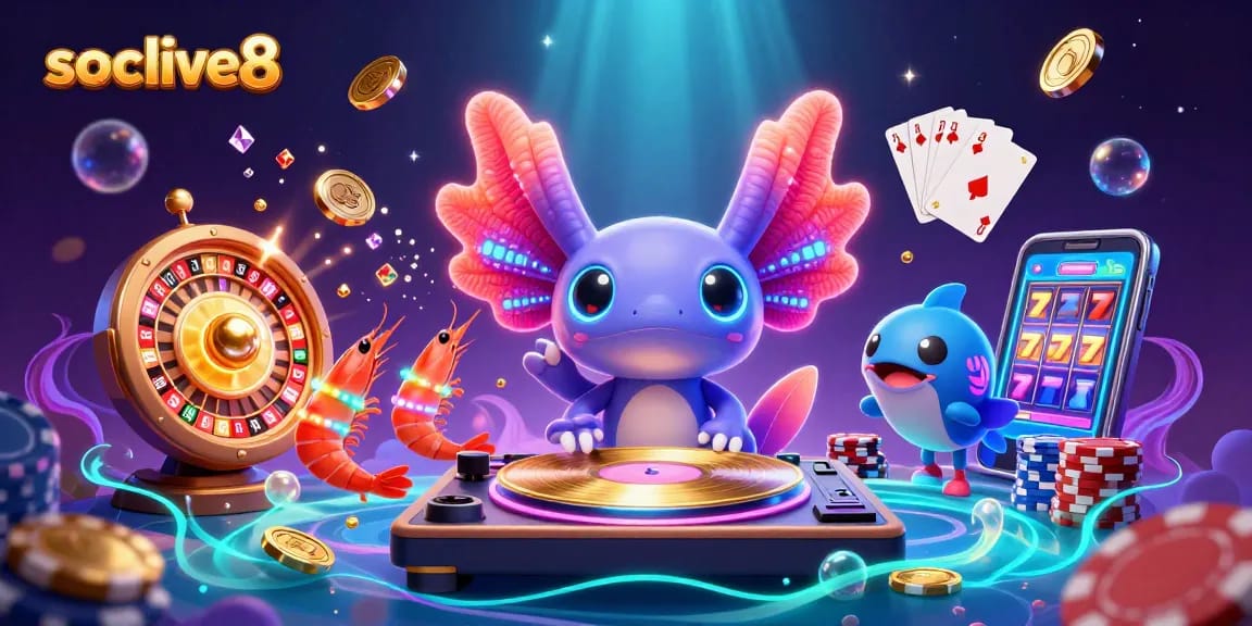 Experience the thrill of betting with socolive8's engaging casino scene featuring lively underwater characters.