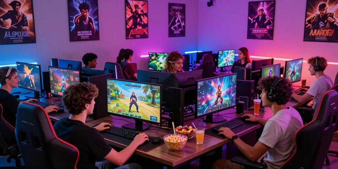 Experience a dynamic gaming lounge playing porn game online with friends in interactive adventures.