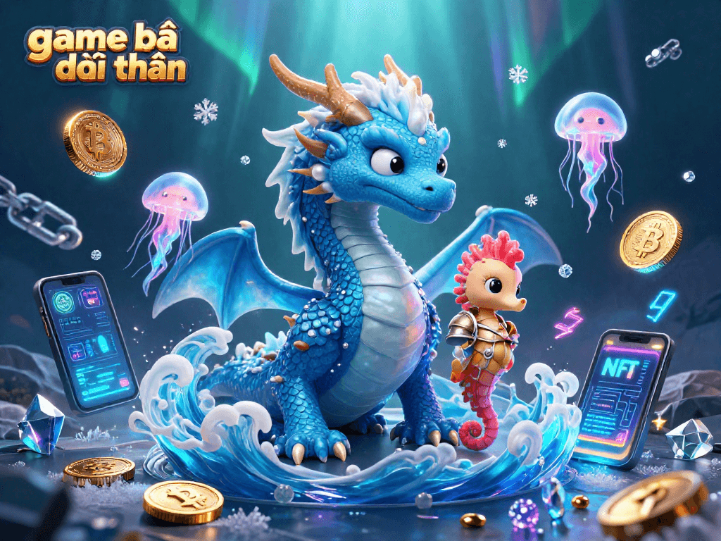 Play exciting game bài đổi thưởng with a magnificent underwater scene of a water dragon, seahorse knight, and neon jellyfish.