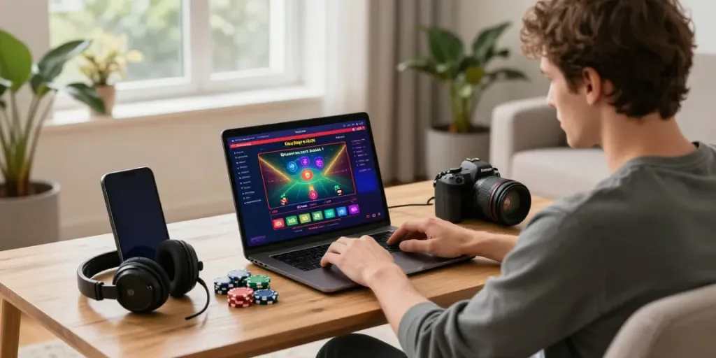 Charming living room scene with gaming setup highlighting non GamStop casinos experience.