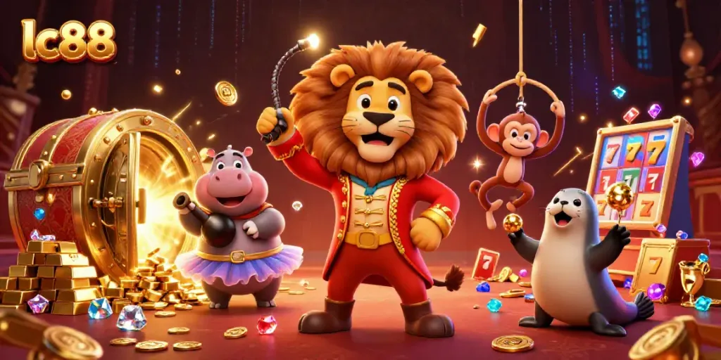 Experience the excitement of lc88 at a vibrant casino featuring dynamic characters and sparkling treasure.