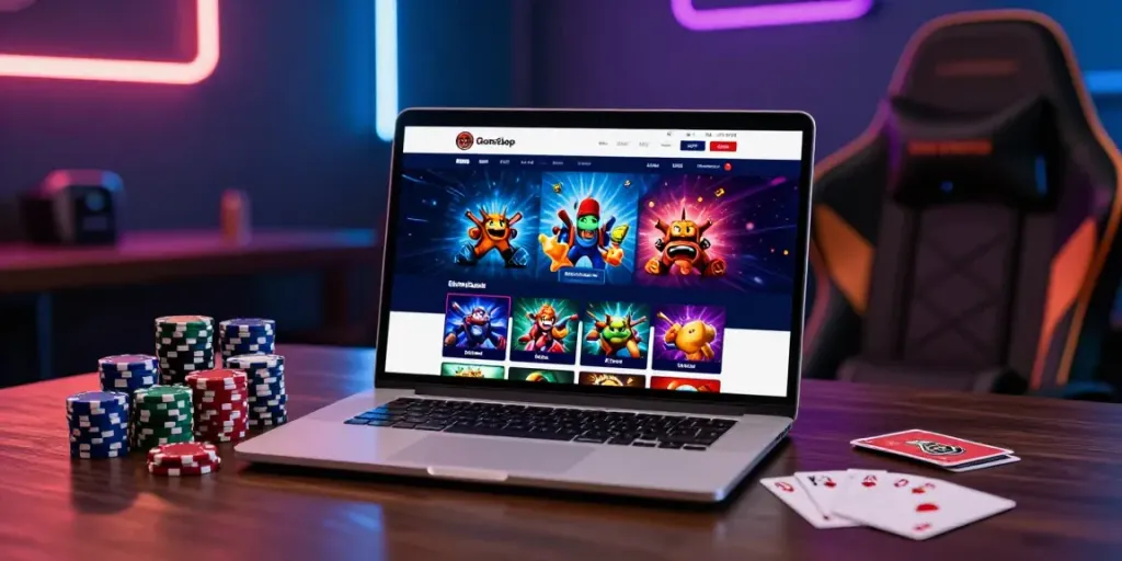 Engaging online casino interface showcasing non GamStop casinos with gaming chips and cards.