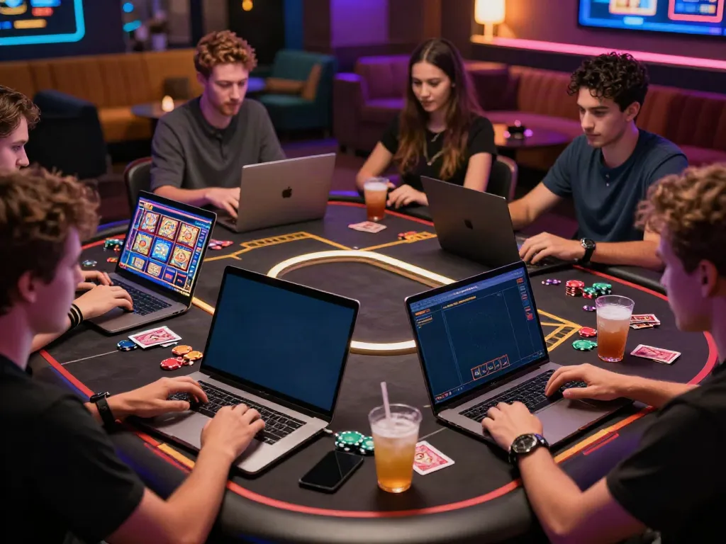 Exciting online gaming session at non gamstop casinos with diverse players enjoying immersive slot machines and games.