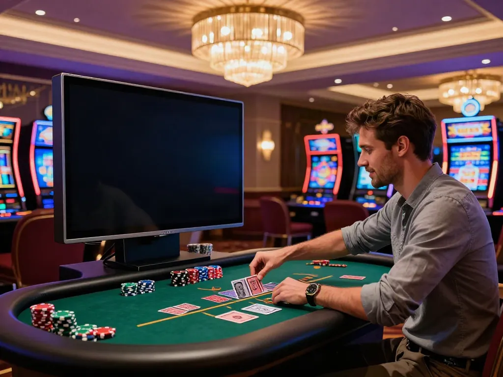 Exciting non GamStop casinos environment with stylish gaming setup and a confident player.