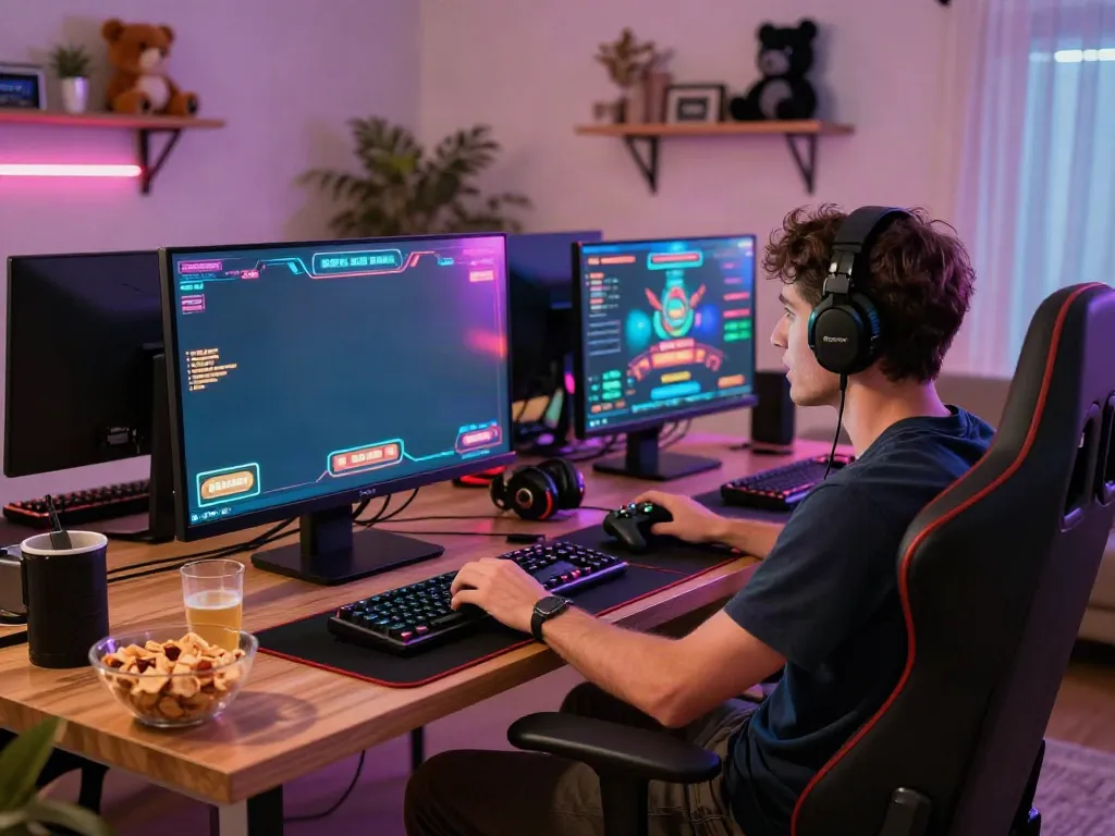 Engaged player enjoying non GamStop casinos in a vibrant gaming setup.