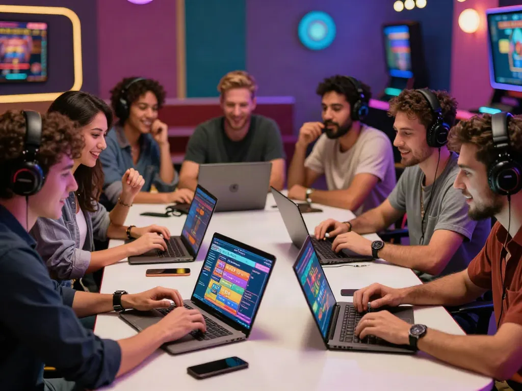Group of friends exploring non GamStop casinos together in a cozy setting.