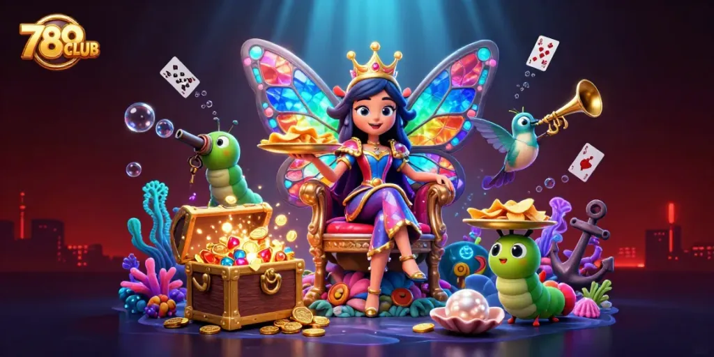 Experience entertainment at 789CLUB with a vibrant casino-themed underwater scene filled with treasure.