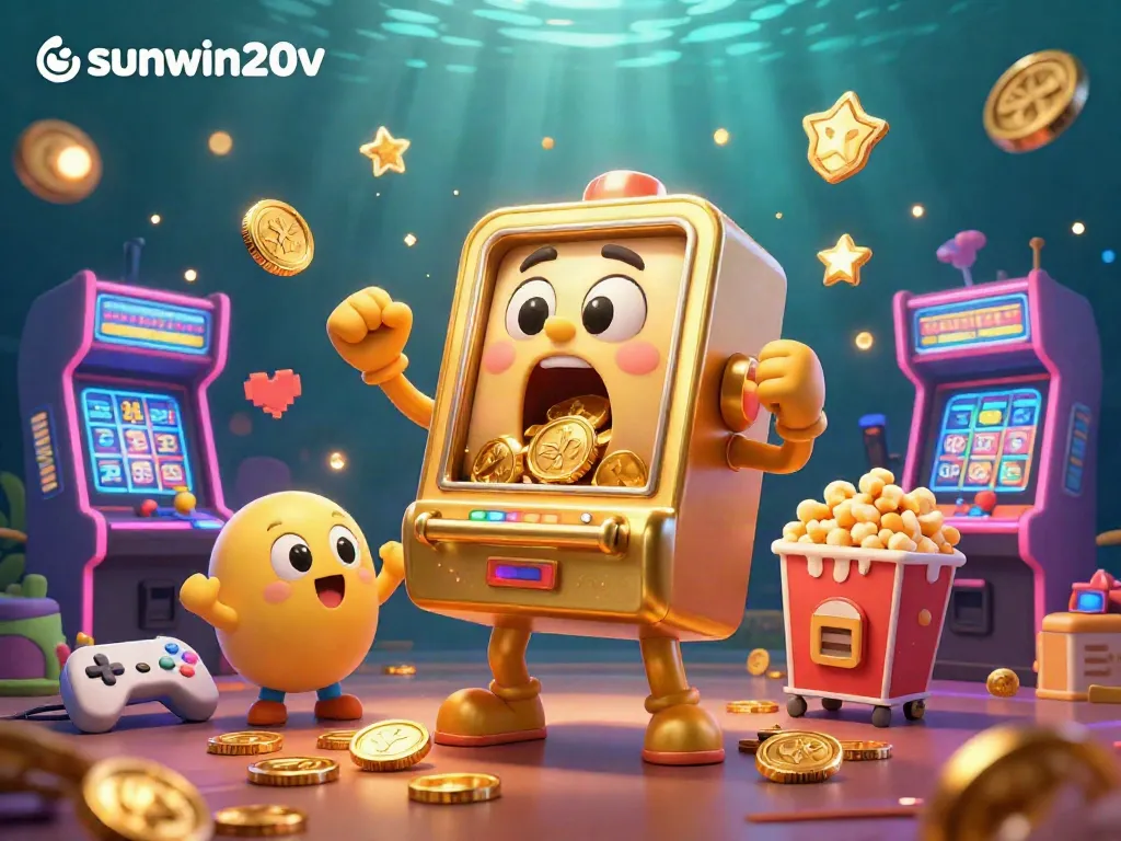 Experience thrilling jackpots with sunwin20v as a golden slot machine wins big while smaller slots cheer.