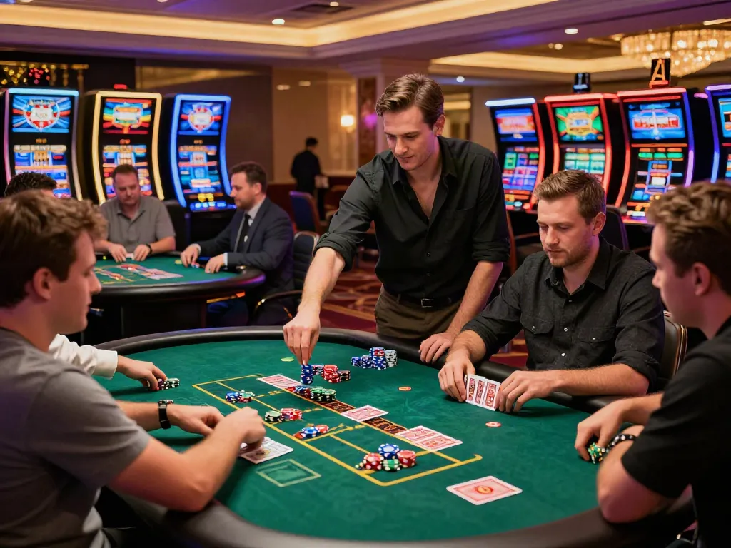 Players enjoying table games at vibrant non gamstop casinos with colorful decor and lively atmosphere.
