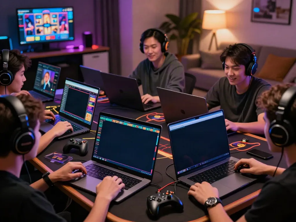 Exciting scene showcasing players enjoying non GamStop casinos on multiple devices, highlighting online gaming culture.