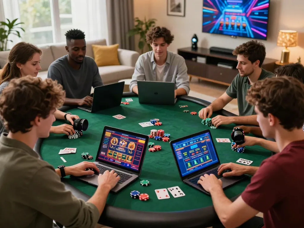 Players enjoying non GamStop casinos at home with vibrant gaming atmosphere.