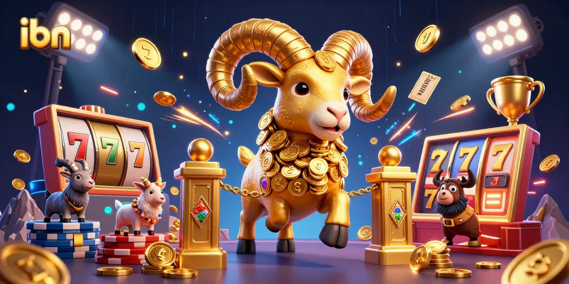 Engage in thrilling slots with ibn, featuring a dynamic golden ram and jackpot elements.