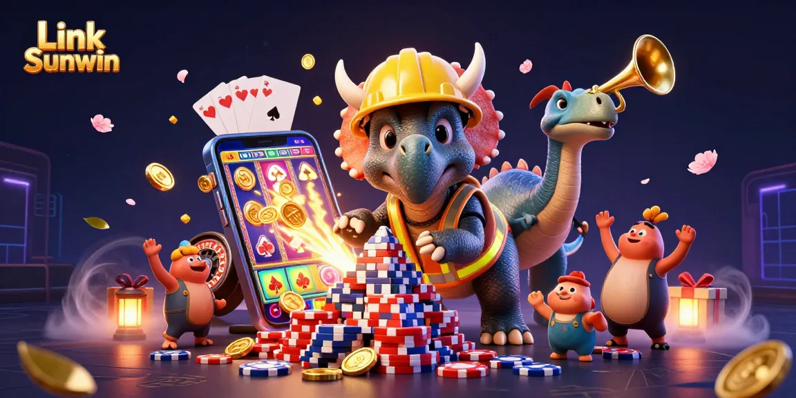 Play and win at Link Sunwin with a dynamic 3D casino illustration featuring thrilling elements.