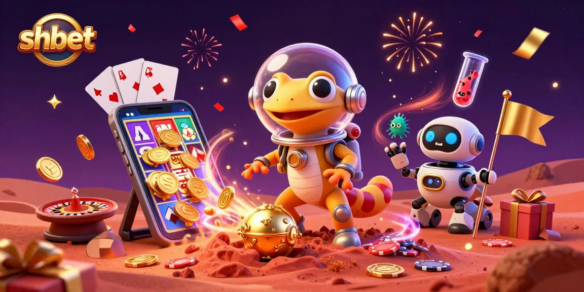Engage with shbet in a vibrant 3D casino scene featuring games and golden rewards.