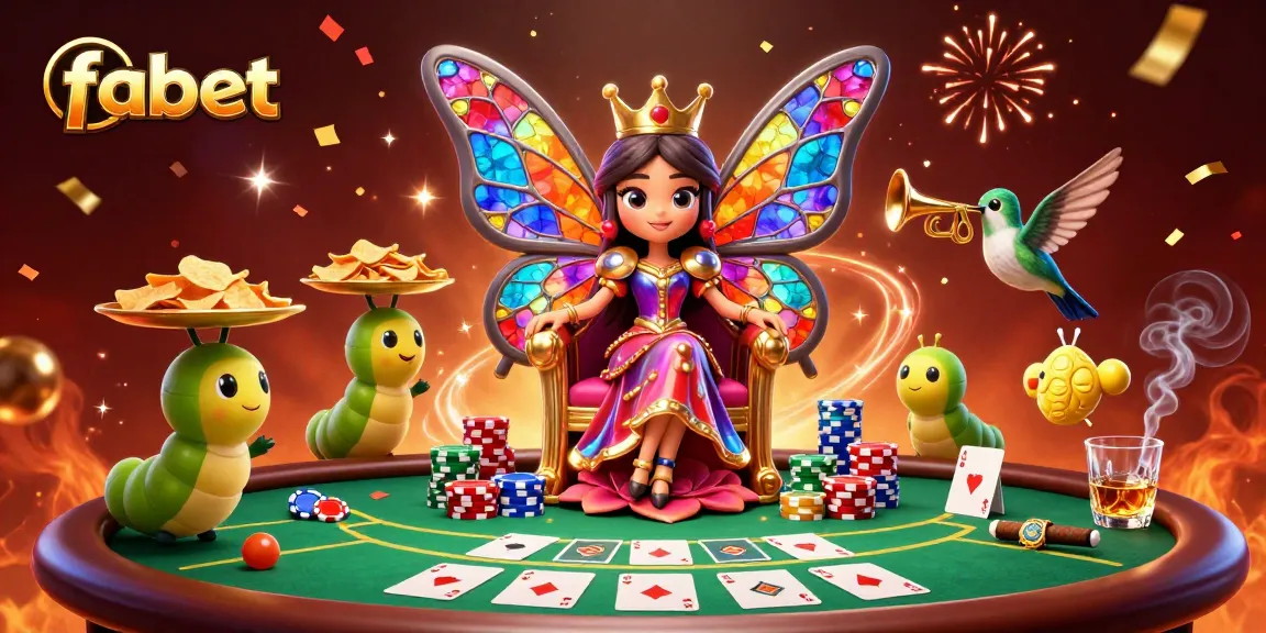 Engage with fabet's thrilling poker scene featuring a butterfly queen and colorful chips.