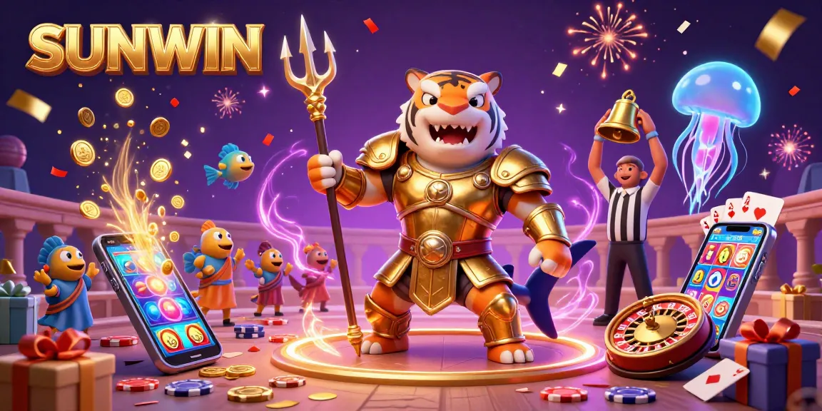 SUNWIN brings excitement through a lively underwater casino scene featuring a gladiator shark and magical games.