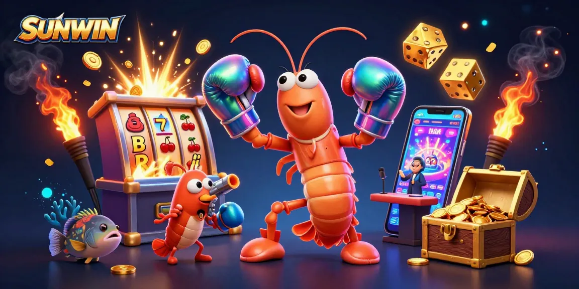 SUNWIN showcases thrilling casino excitement with colorful slot machines and dynamic ocean-themed characters.