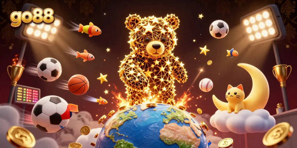 Engage with go88's thrilling online gaming scene featuring a constellation bear and dynamic sports elements.